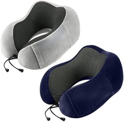 Urnexttour Memory Foam Neck Pillows 2-Pack: Ideal Travel Essential for Airplane, Car, Train, and Home Use