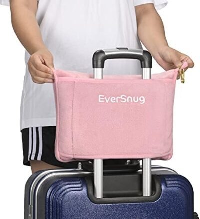 Premium Soft 2 in 1 Airplane Blanket and Pillow Set – EverSnug Travel Blanket with Soft Bag Pillowcase, Hand Luggage Sleeve and Backpack Clip (Light Pink)