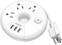 NTONPOWER Travel Power Strip with 3 Outlets and 3 USB Ports – Portable Desktop Charging Station with Short 15-inch Extension Cord for Office, Home, Hotels, Cruise Ship, Nightstand – White