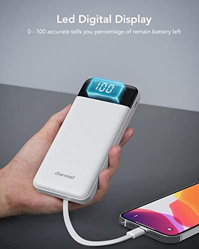 Slim 10000mAh Portable Charger with Built-in Cables and Multiple Inputs/Outputs for Fast Charging – Compatible with Samsung, Google Pixel, LG, Moto, iPhone, and iPad