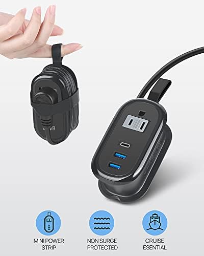 Black 3.4A BEVA 4FT Travel Power Strip with USB C Ports, 2 Outlets 3 USB Ports, Non Surge Protector with Portable Outlet Travel Extension Cord – Essential for Cruise Travel