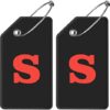 Set of 2 Silicone Initial Luggage Tags with Privacy Name Card and Metal Loop for Travel and Sports – Small