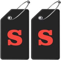 Set of 2 Silicone Initial Luggage Tags with Privacy Name Card and Metal Loop for Travel and Sports – Small