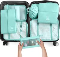 Blue 8-Piece Set of Travel Packing Cubes and Organizers for Luggage and Toiletries