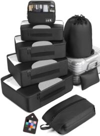 Veken 8-Piece Packing Cubes Set for Suitcases and Carry-Ons – Luggage Organizer Bags for Travel in 4 Sizes (Black)