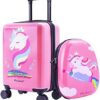 Unicorn Kids Luggage Set with Backpack, Pink Carry-On Suitcase with Spinner Wheels for Children and Toddlers – iPlay, iLearn