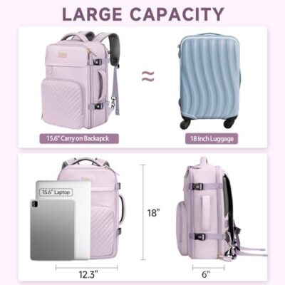 Purple DEEGO Carry on Backpack: Airline Approved Travel Bag with Toiletry Bag, College and Personal Item Backpack for Women, Waterproof Casual Daypack Weekender