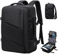 Victoriatourist Water-Resistant Carry-On Travel Backpack with USB/Type-C Charging Port, 40L Expandable Suitcase for Men and Women, Flight Approved Business Weekender Bag – Black
