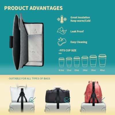3-in-1 Travel Luggage Cup Holder, Straps, and Shoulder Bag – Hands-Free Travel Accessories with Adjustable Belt for Duffel, Tote, or Laptop Bag (Gray)