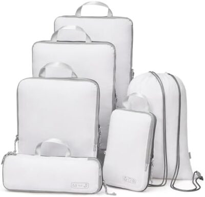 OlarHike Compression Packing Cubes – 4 or 6 Set Travel Essentials for Lightweight Luggage Organization – Expandable Travel Cubes for Carry-on Suitcases (White)