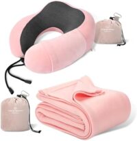 Experience Comfort and Convenience with the Pink Travel Pillow and Blanket Set for Airplanes from Urnexttour