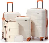 3 Piece Hardside Luggage Set with Spinner Wheels, TSA Lock, and Airline Approval – White, 20/24/28 Inch Sizes (5 piece set)