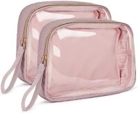 Pink BAGSMART TSA Approved Clear Makeup Cosmetic Bag Organizer, Set of 2 Quart Size Travel Toiletry Bags for Carry-on Essentials