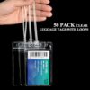 100 Packs of Clear Plastic Luggage Bag Tag Holders with Badge Label Tags and 100 Packs of Luggage Loops Straps for Office Business Travel Supplies