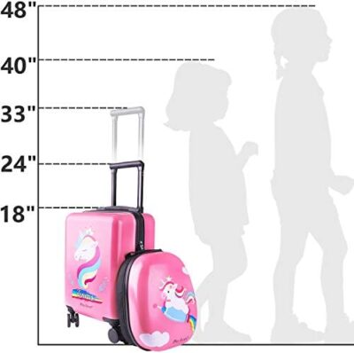 Unicorn Kids Luggage Set with Backpack, Pink Carry-On Suitcase with Spinner Wheels for Children and Toddlers – iPlay, iLearn