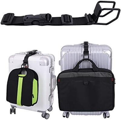 Hands-Free Multi-Adjustment J-Hook Luggage Strap for Adding an Extra Bag (Black – Medium)