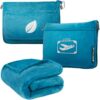 Soft Bag Travel Blanket Pillow with Pockets and Airplane Blanket Set – Compact Packable Flight Essentials in Turquoise