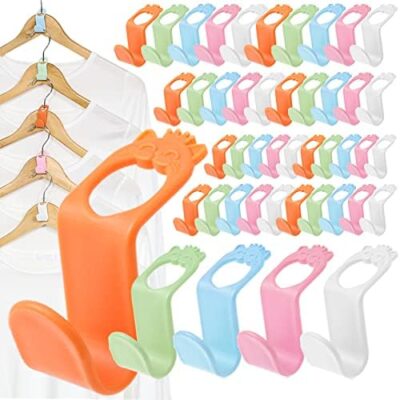 50PCS Space Saving Hanger Extender Hooks for Plastic, Velvet, Wooden, Wire, and Heavy Duty Hangers – Closet Organizer with SLMT Clothes Hanger Connector Hooks