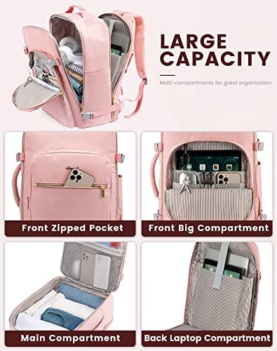 LOVEVOOK Pink Travel Backpack for Women – TSA Approved Laptop Backpack with Packing Cubes for College, Weekender, Hiking