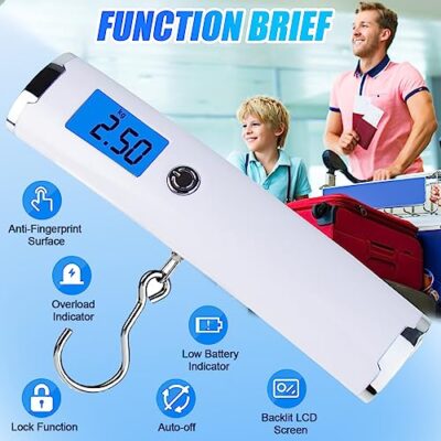 Portable High Precision Digital Luggage Weight Scale – 110lbs / 50kg Capacity with Backlit LCD Display for Outdoor Travel – Handheld Scale for Accurate Packing (Luggage Weight Scale)