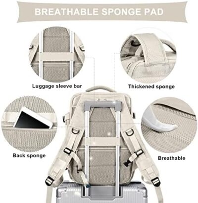 Beige Coowoz Travel Backpack: Airline Approved, Waterproof, Large Capacity, Fits 15.6 Inch Laptop – for Men and Women, Hiking, Outdoor Sports, College Casual Daypack