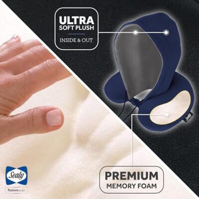 Sealy – Hoodie Travel Pillow with Soft Memory Foam Provides Comfortable Support