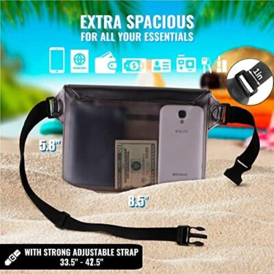 Stay Dry and Secure with AiRunTech Waterproof Pouch Waist Strap | 2 Pack Accessories for Keeping Your Phone and Valuables Safe | Ideal for Boating, Swimming, Snorkeling, Kayaking, Beach, and More (Gray+Black)