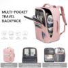 LOVEVOOK Large 40L Travel Backpack for Women – Airline Approved, Waterproof, 17.3inch Laptop Compartment, with 4 Pink Packing Cubes
