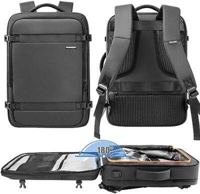 Versatile 40L Travel Backpack with USB Charger for Men and Women – Flight Approved, 17 Inch Laptop Compartment, Waterproof and Expandable – Ideal for Business, College, Hiking, and Casual Daypack