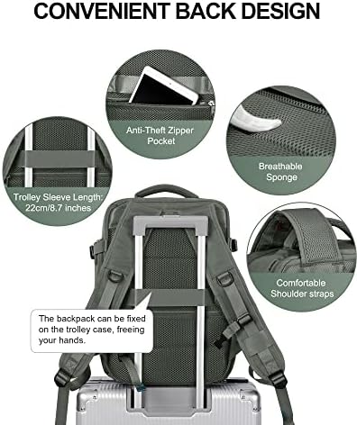 DarkGreen VECAVE Travel Backpack for Women, Waterproof, Airline Flight Approved, 14 Inch Laptop Backpack with Shoe Compartment – Carry On Casual Backpacks