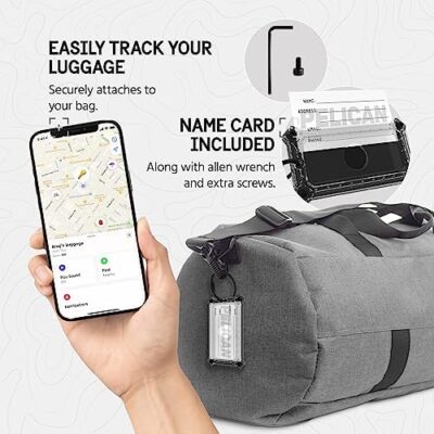 Black Rugged Luggage Tag with Apple AirTag Holder – Durable, Scratch-Resistant, and Steel Plate Reinforced Case with Name Tag and Stainless Steel Loop for Travel