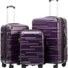 Coolife 3 Piece Set of Expandable Suitcases with TSA Lock Spinner – 20in, 24in, 28in (Purple) – Luggage