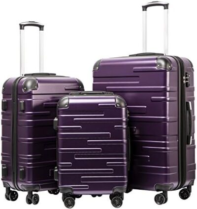 Coolife 3 Piece Set of Expandable Suitcases with TSA Lock Spinner – 20in, 24in, 28in (Purple) – Luggage
