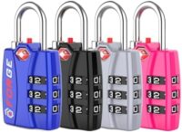 Set of 4 TSA Approved Forge Luggage Locks in 4 Colors, Small Combination Lock with Zinc Alloy Body and Open Alert for Travel Suitcases, Bags, Backpacks, and Lockers – Easy Read Dials included.