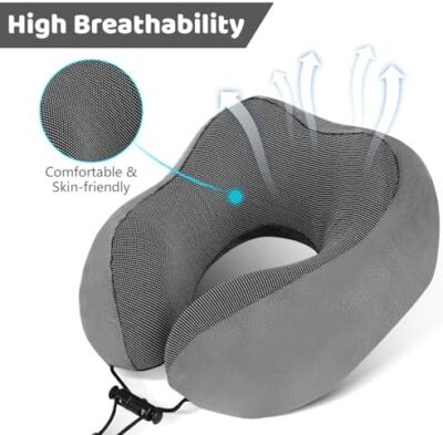 100% Pure Memory Foam Neck Pillow for Airplane Travel by wowpower