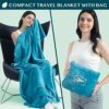 Soft Bag Travel Blanket Pillow with Pockets and Airplane Blanket Set – Compact Packable Flight Essentials in Turquoise
