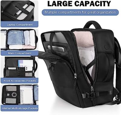 Rinlist Black Weekender Carry-on Backpack for Men and Women – Travel-Friendly, Flight-Approved Personal Item Bag