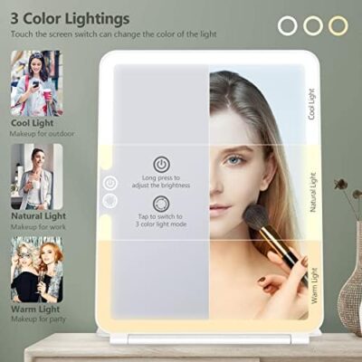 Portable Ultra Slim Vanity Mirror with 3 Color Lighting and Rechargeable Battery – A Must-Have Travel Essential for Women