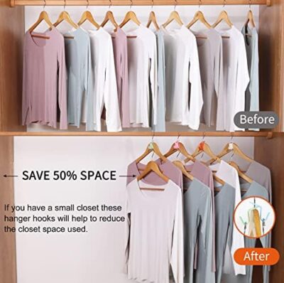 50PCS Space Saving Hanger Extender Hooks for Plastic, Velvet, Wooden, Wire, and Heavy Duty Hangers – Closet Organizer and Clothes Hanger Connector Hooks