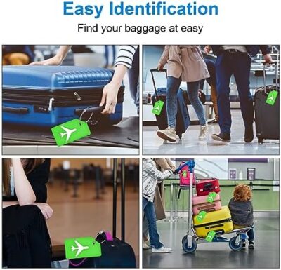 Hiuysid 6 Pack Silicone Luggage Tags with Name ID Card and Storage Box – Green