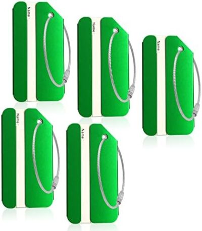 Ovener 5PACK Green Aluminum Luggage Tag Holders for Travel Baggage Identification