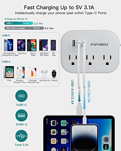 Compact USB Travel Power Strip with 3 Outlets, 3 USB Ports, and 5 Ft Extension Cord – Perfect for Cruise, Travel, Home, and Dorm Use