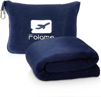 Folame Soft Travel Blanket and Pillow – 2 in 1 for Airplane Use