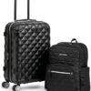 2-Piece Bundle: Kenneth Cole REACTION Diamond Tower Collection Lightweight Hardside Expandable Travel Luggage in Black with Carry On and Backpack