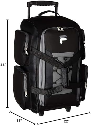Black Fila 22″ Lightweight Rolling Duffel Bag with Carry On, One Size