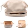 Spacious Double Layer Leather Travel Makeup Bag for Women and Girls by Abiudeng