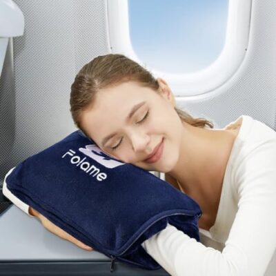 Folame Soft Travel Blanket and Pillow – 2 in 1 for Airplane Use