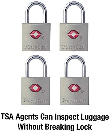 4 Pack of Master Lock TSA Approved Luggage Locks with Key for Backpacks, Bags, and Luggage – 4683Q Brass