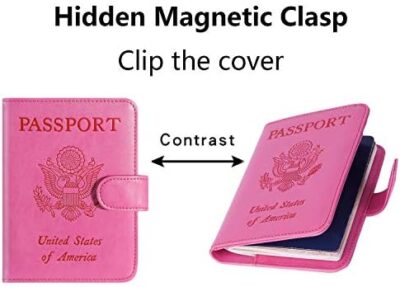 Pink RFID Blocking Leather Passport Holder Cover Wallet Card Case Travel Accessories for Men and Women