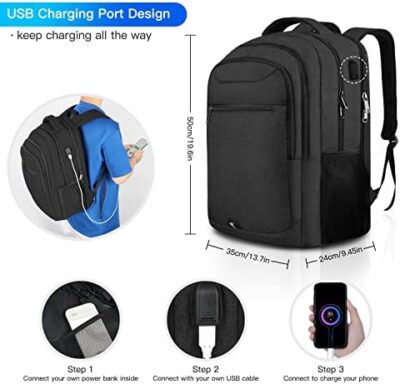 Large Black Travel Backpack with TSA Approved Laptop Compartment for Men, Fits 17.3 Inch Computer, Ideal for Business, College, and Weekends